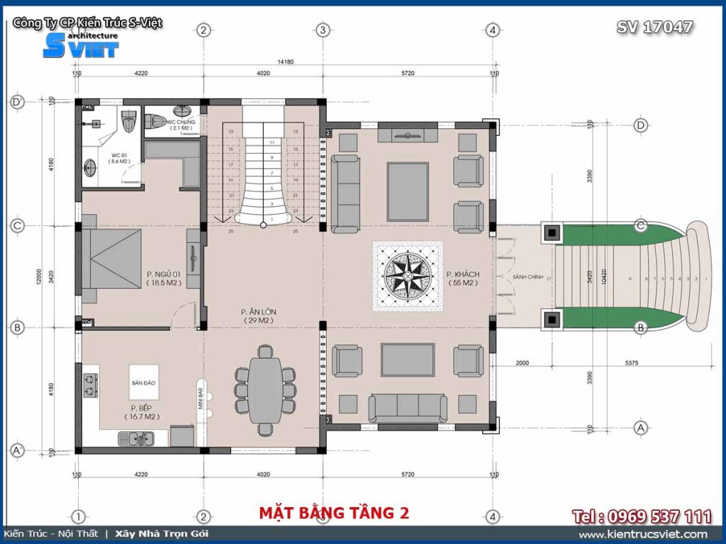 Mặt bằng biệt thự tầng 2 17047