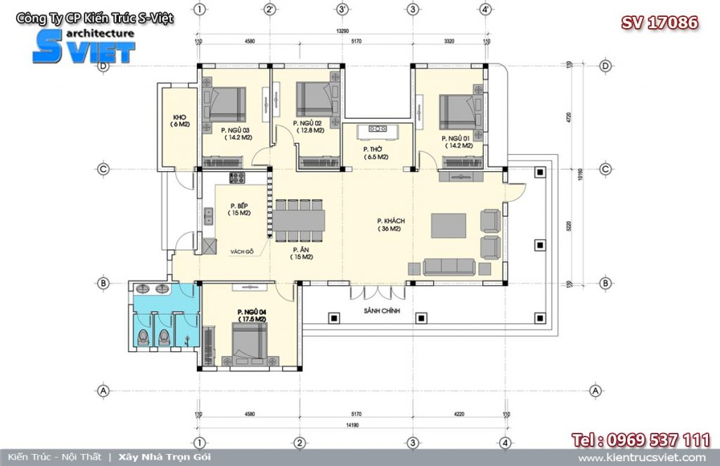 Thiết kế nhà 2 tầng chữ L 4 phòng ngủ đẹp diện tích 100m2 ở quê BT122079 -  Kiến trúc Angcovat