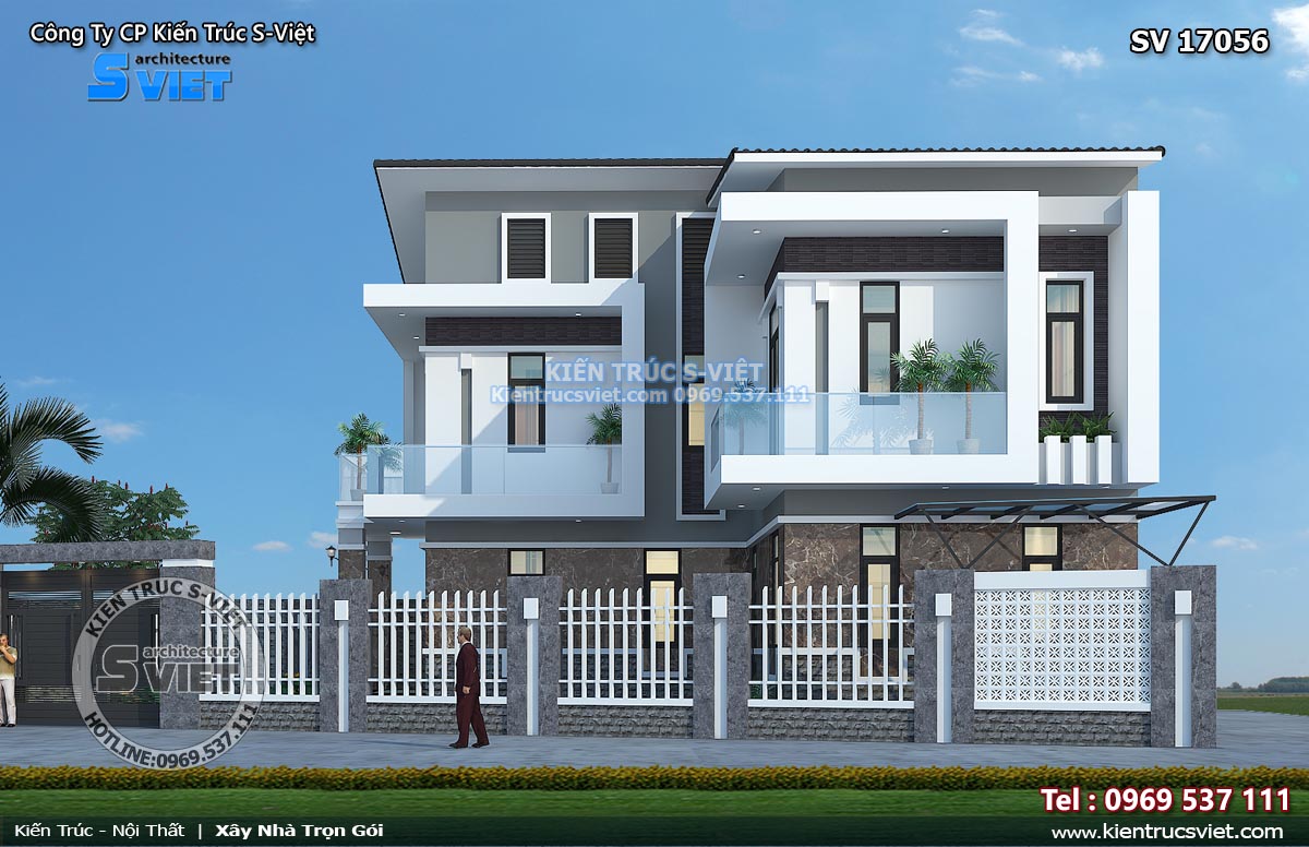 Mẫu nhà mái chéo 2 tầng đẹp