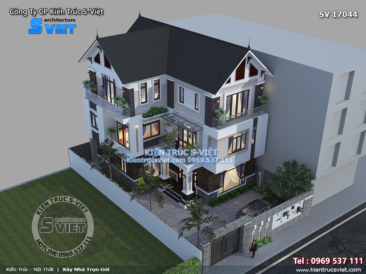 Mẫu nhà biệt thự sân vườn đẹp 3 tầng chữ L gần gũi với thiên nhiên