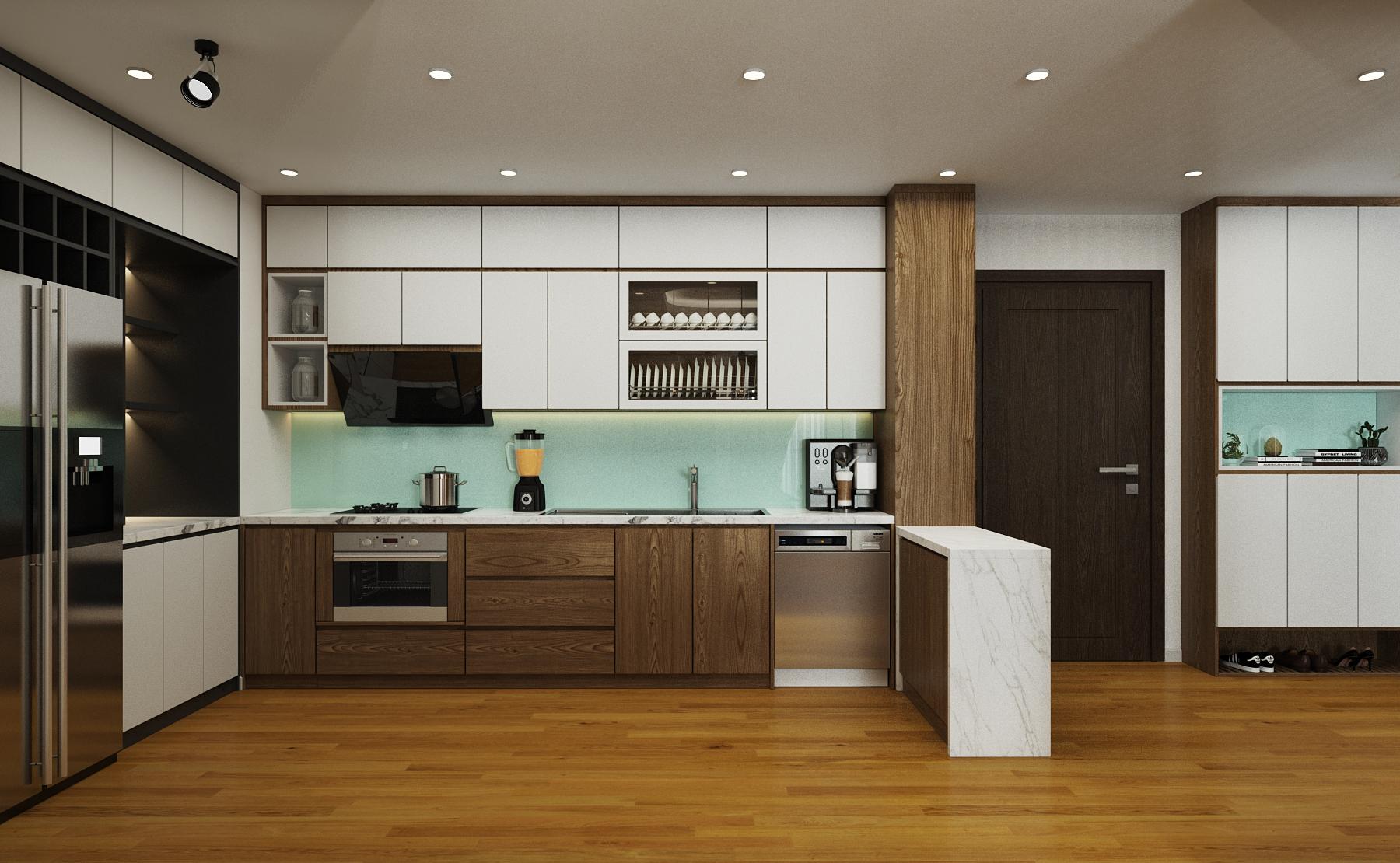 Thiết kế nội thất phòng bếp của chung cư hướng tới sự đơn giản mà tiện nghi