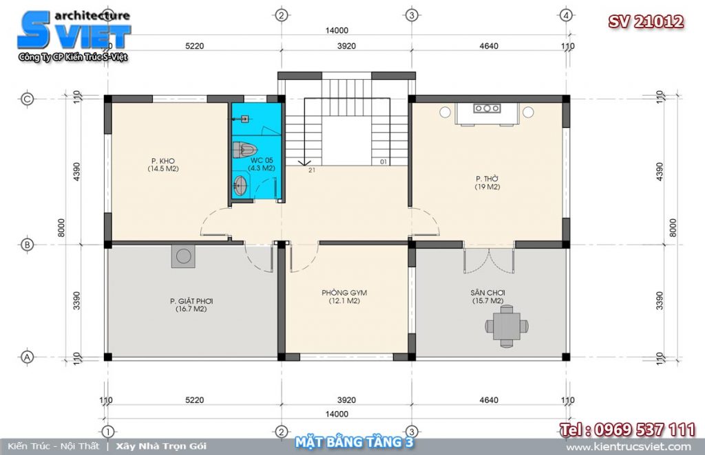 Mặt bằng tầng 3 mẫu Villa đẹp SV21012