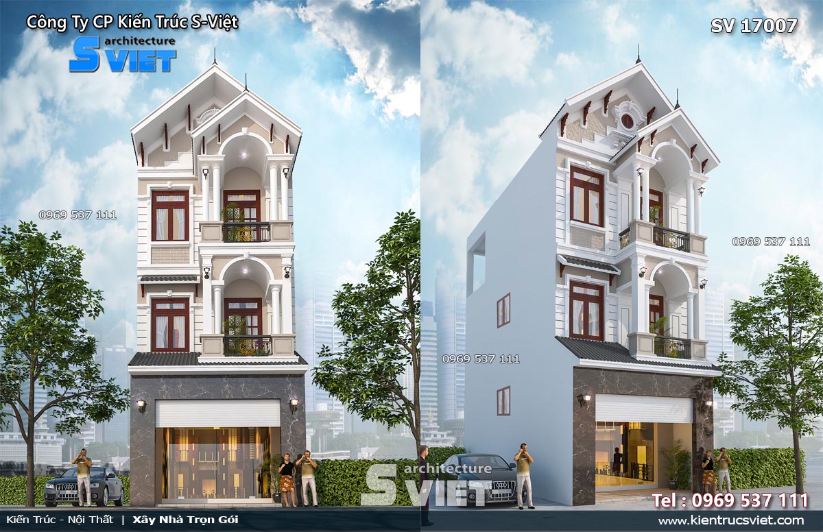 Thiết kế nhà phố mái thái 3 tầng anh Tân ở Đồng Nai M346