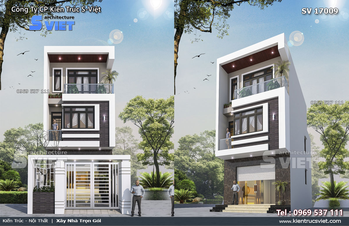 Thiết kế biệt thự mini 3 tầng 90m2 hiện đại đẹp mặt tiền 8m CĐT ông Long   Huế KT31379