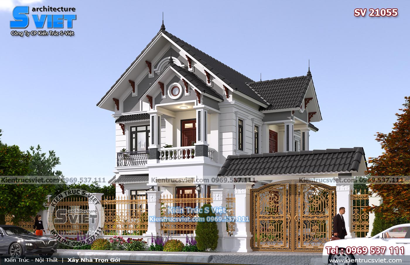Dự án thiết kế biệt thự 2 tầng hiện đại mái Thái  Kiến Sang